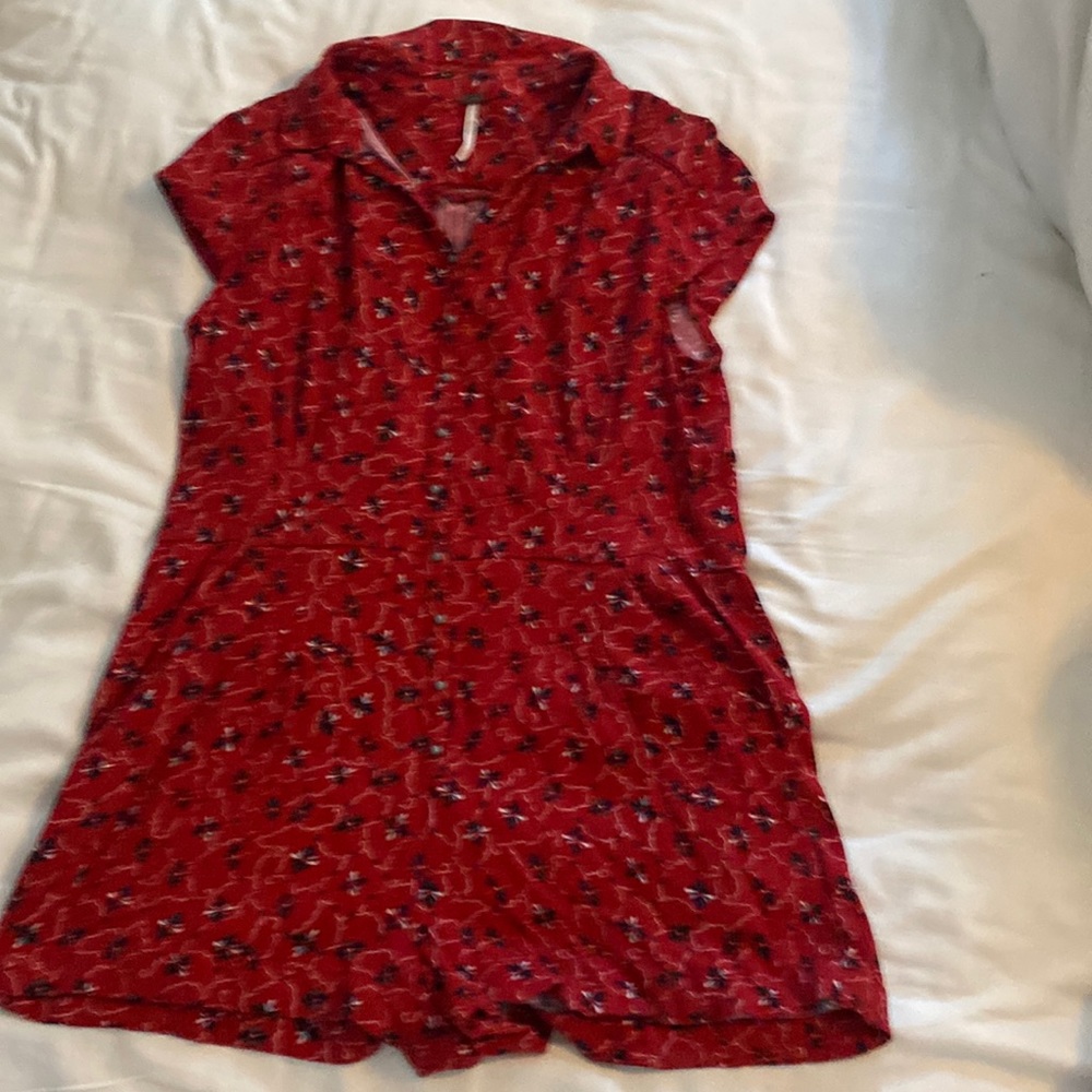 Free People Floral Printed Red Romper XS